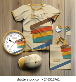 Promotional souvenirs design for corporate identity with color stripes. Stationery set