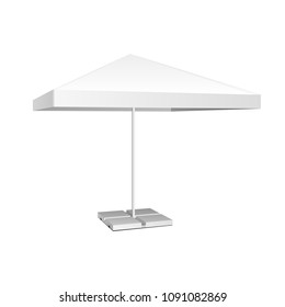 Promotional Square Advertising Outdoor Garden White Umbrella Parasol. Mock Up, Template. Illustration Isolated On White Background. Ready For Your Design. Product Advertising. Vector EPS10