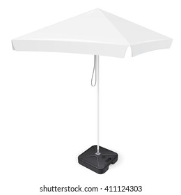 Promotional Square Advertising Outdoor Garden White Umbrella Parasol. Mock Up, Template. Illustration Isolated On White Background. Ready For Your Design. Product Packing. Vector EPS10