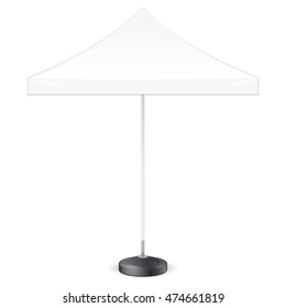 Promotional Square Advertising Outdoor Garden White Umbrella Parasol. Front View. Mock Up, Template. Illustration Isolated On White Background. Ready For Your Design. Product Advertising. Vector EPS10