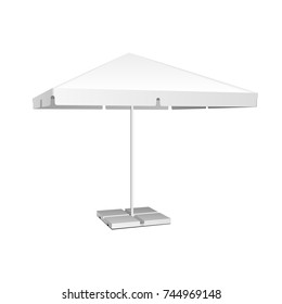 Promotional Square Advertising Outdoor Garden White Umbrella Parasol. Mock Up, Template. Illustration Isolated On White Background. Ready For Your Design. Product Advertising. Vector EPS10