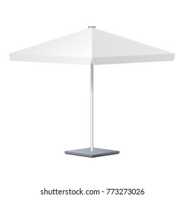 Promotional Square Advertising Outdoor Garden White Umbrella Parasol. Mock Up, Template. Illustration Isolated On White Background. Ready For Your Design. Product Advertising. Vector EPS10