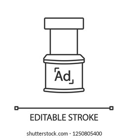 Promotional stand linear icon. Promo exhibition stand. Thin line illustration. Market stall. Promotion tasting counter. Advertising and marketing. Contour vector isolated drawing. Editable stroke