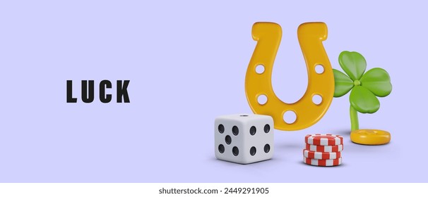 Promotional template with game lucky symbols. Casino time