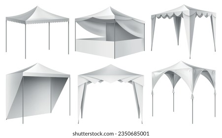 Promotional tent for effective outdoor branding. Set of icons. Customizable and perfect for events, trade shows and marketing campaigns