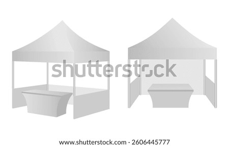 Promotional tents with table set vector illustration isolated on white background.