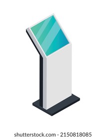 Promotional touch screen interactive kiosk for expo design 3d isometric vector illustration