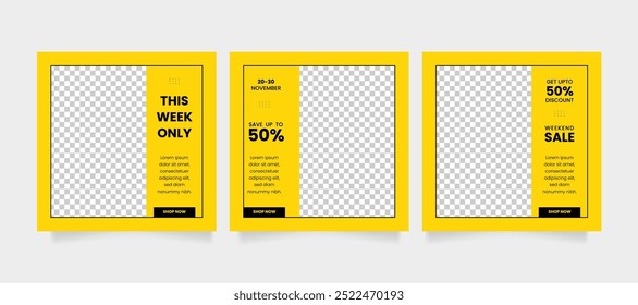 Promotional web banner for social media post. Editable minimal square banner template. Social media post and web internet ads. Black friday sale banner or offer template with photo college.