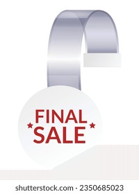Promotional wobbler mockup. Benefit tag hang on wall. Supermarket promotion pointing wobbler. Vector announcement promotion sale