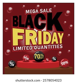 Promotions for Black Friday sales feature bold text and symbols representing discounts, percentages, and special offers, emphasizing the sense of urgency for limited time offers and shopper excitement