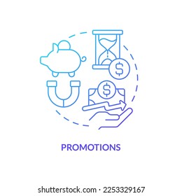 Promotions blue gradient concept icon. Customers engagement campaign. Savings account service abstract idea thin line illustration. Isolated outline drawing. Myriad Pro-Bold font used