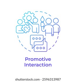Promotive interaction blue gradient concept icon. Team work. Brainstorm, communication. Round shape line illustration. Abstract idea. Graphic design. Easy to use in infographic, presentation