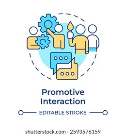 Promotive interaction multi color concept icon. Team work. Brainstorm, communication. Round shape line illustration. Abstract idea. Graphic design. Easy to use in infographic, presentation