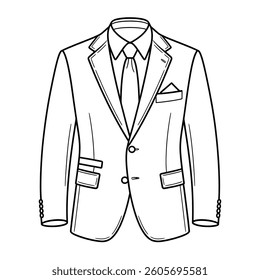 Prompt: "A detailed vector-style line art illustration of a classic suit, including a blazer, dress shirt, and tie.