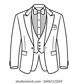 Prompt: "A detailed vector-style line art illustration of a classic suit, including a blazer, dress shirt, and tie.