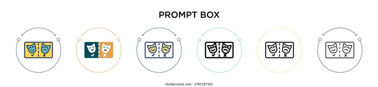 Prompt box icon in filled, thin line, outline and stroke style. Vector illustration of two colored and black prompt box vector icons designs can be used for mobile, ui, web