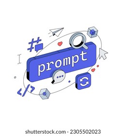 Prompt command button in Chatbot. Search by Images and Ideas Prompts. 3d isometric Vector illustration.