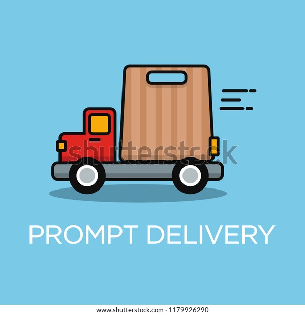Prompt Delivery Sticker with Truck and Bag\
Vector Illustration