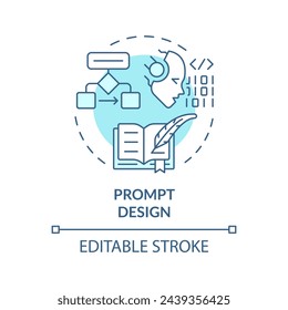 Prompt design soft blue concept icon. Prompt engineering. Precise instruction. Clear questions. Round shape line illustration. Abstract idea. Graphic design. Easy to use in article