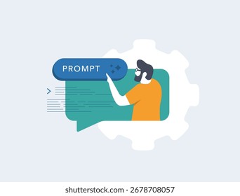 El ingeniero de Instrucción diseña Instrucciones efectivas para mejorar la interacción con la IA. El ingeniero de Instrucción mejora la creatividad en el desarrollo de inteligencia artificial y la Ilustración vectorial de innovación empresarial digital