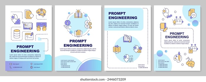 Prompt engineering blue circle brochure template. Leaflet design with linear icons. Editable 4 vector layouts for presentation, annual reports. Arial-Black, Myriad Pro-Regular fonts used