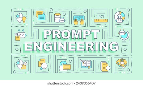 Prompt engineering green word concept. Instruction for ai model. Typography banner. Flat design. Vector illustration with title text, editable line icons. Ready to use. Arial Black font used