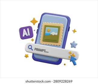 Prompt Engineering Icon 3D Render for AI Image Prompt Generation, Artificial Intelligence and Creative AI Image Generation, Vector Illustration