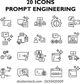Prompt Engineering Icon Set – 20 AI Workflow Symbols in Line Style