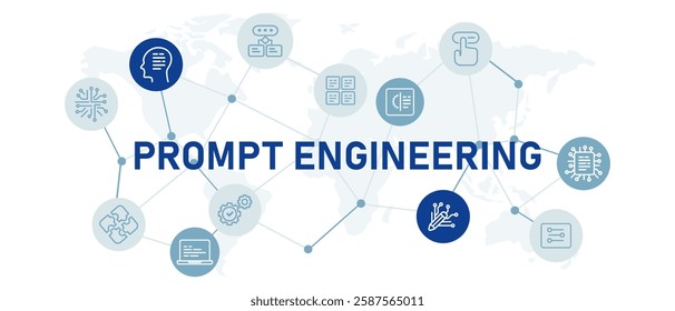 Prompt engineering icon set with illustration generative prompting smart machine bot assistance engine technology device AI artificial intelligence data input design