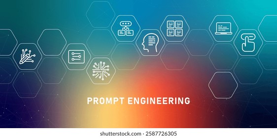 Prompt engineering input refinement command gradient header computing prompting generating management machine learning AI artificial intelligence icon design illustration