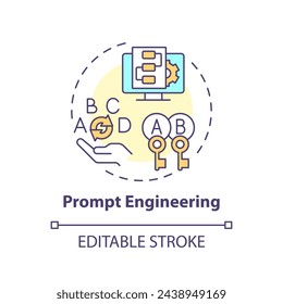 Prompt engineering multi color concept icon. Artificial intelligence usability. Pre-trained virtual assistants. Round shape line illustration. Abstract idea. Graphic design. Easy to use