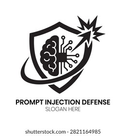 Prompt Injection Defense logo showcases a defensive shield repelling cyber threats and electrical lightning strikes directed at a digital brain, representing advanced cybersecurity. This strong, protective visual is perfectly suited for cybersecurity firms, digital defense contractors, artificial intelligence security providers, and software protection enterprises wanting a robust identity.