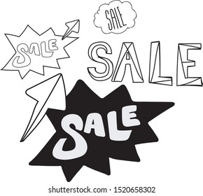 prompt sketch by hand of inscriptions SALE and arrows