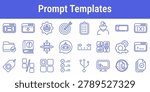 Prompt template line icons with target persona checklist context variable format guardrail response branching and evaluation symbols for AI workflow design