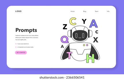 Prompt-engineering to a artificial neuron network web banner or landing page. Artificial intelligence development. AI command to create a text or an image. Flat vector illustration