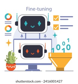 Prompt-engineers writing a command to a artificial neuron network. Artificial intelligence development. Character using AI to create a text or an image. Flat vector illustration