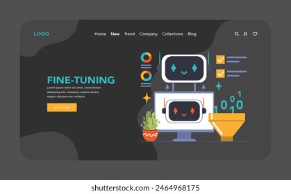 Prompt-engineers writing a command to a artificial neuron network web or landing. Artificial intelligence development. Character using AI to create a text or an image. Flat vector illustration