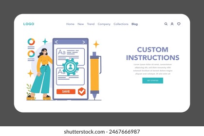 Prompt-engineers writing a command to a artificial neuron network web or landing. Artificial intelligence development. Character using AI to create a text or an image. Flat vector illustration