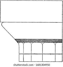 Pronaos, Sectional Elevation, Pronaos of a Hexastyle-peripteral Temple, vintage engraving.