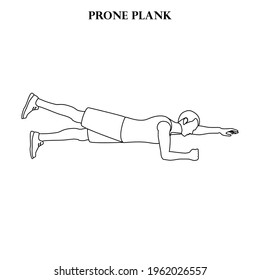 Prone plank exercise strength workout vector illustration outline on the white background. Vector illustration