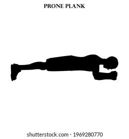 Prone plank exercise strength workout vector illustration silhouette on the white background. Vector illustration