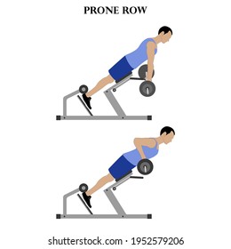 Prone row exercise workout vector illustration on the white background. Vector illustration