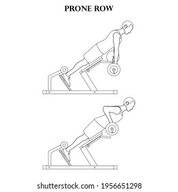 Prone row exercise workout vector illustration outline on the white background. Vector illustration