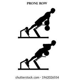 Prone row exercise workout vector illustration silhouette on the white background. Vector illustration