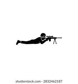 Prone sniper aiming rifle solid black icon