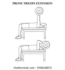 Prone triceps extension vector illustration outline on the white background.