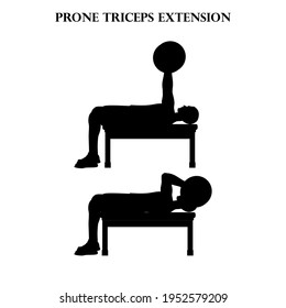 Prone triceps extension vector illustration silhouette on the white background.