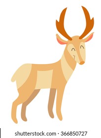 Pronghorn Antelope. Flat Cartoon Vector Illustration, Isolate On White  Background