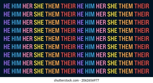 Pronouns Background Vector. Typography Pattern Background with Gender Pronouns 'He Him Her She Them Their' Text. Background Wallpaper Pattern Design for International Pronouns Day