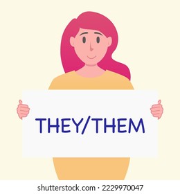 Pronouns human hand hold banner with sign they them